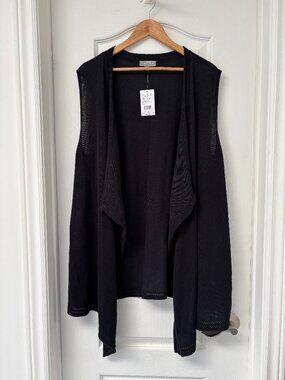 Laura Plus Black Open Front Knit Vest Cardigan 1X NWT Lightweight Drape Layering